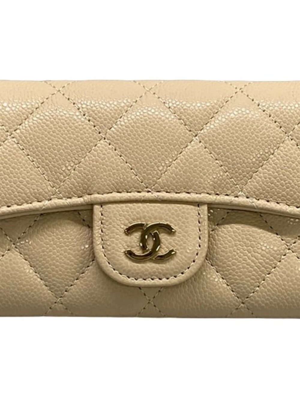 CHANEL Matelasse - Beige Calfskin Business Card Holder Gold hardware
